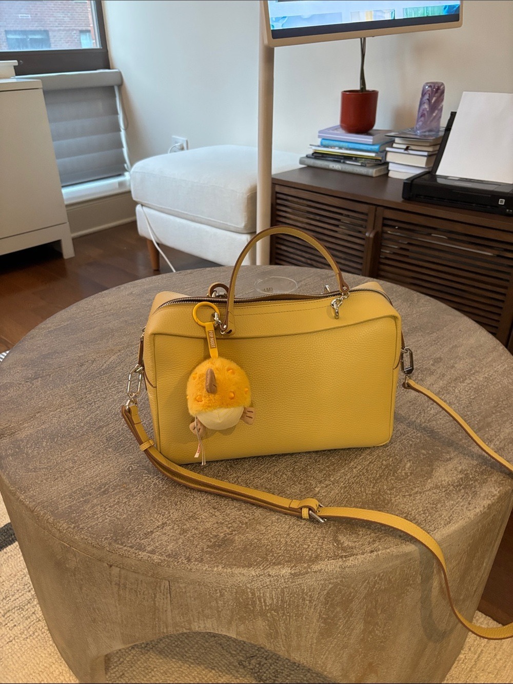 Saffron Yellow Leather Crossbody Satchel with Top Handle